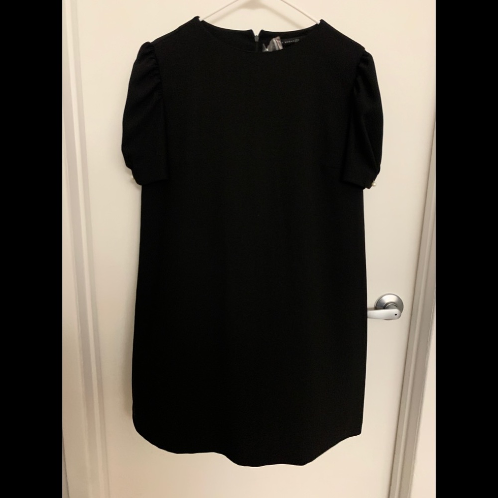 NWT Zara Black Mini Dress with Pearl on Sleeve
